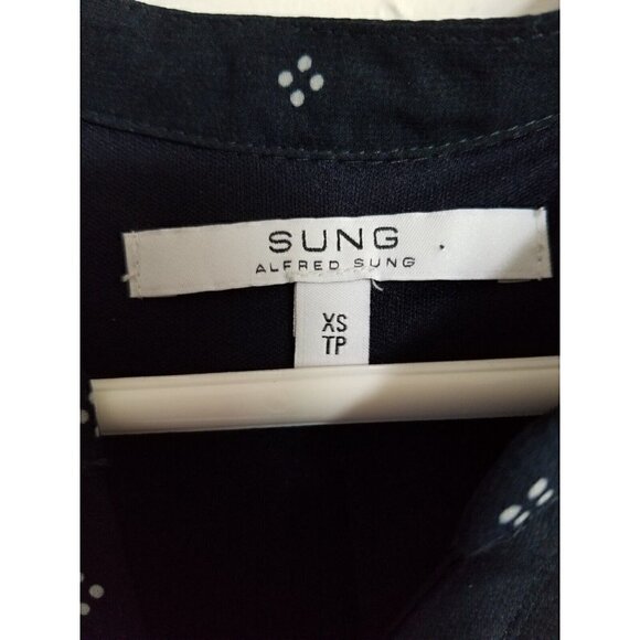 ALFRED  SUNG  Sheer Sleeves Small dot patterned pleated top waist tie dress XS - Picture 3 of 10